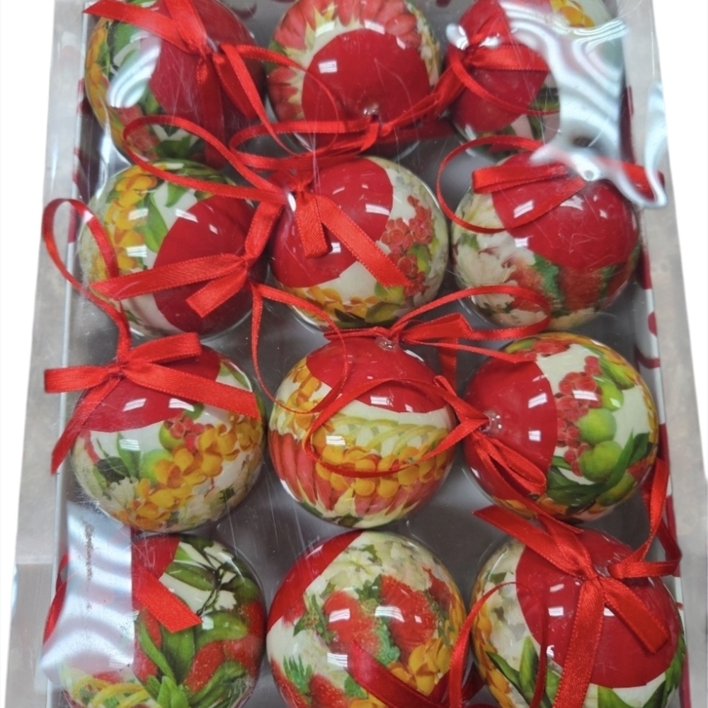 Vibrant Holiday Ornament Set with Red Ribbons